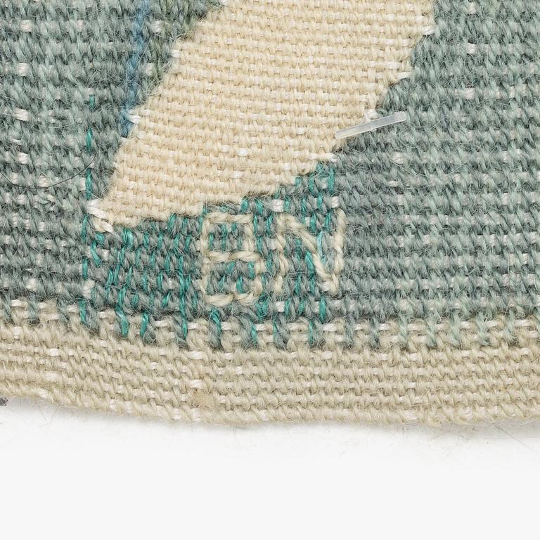 Barbro Nilsson, a textile, 'Grön kvist', tapestry weave, c 44 x 44 cm, signed BN.