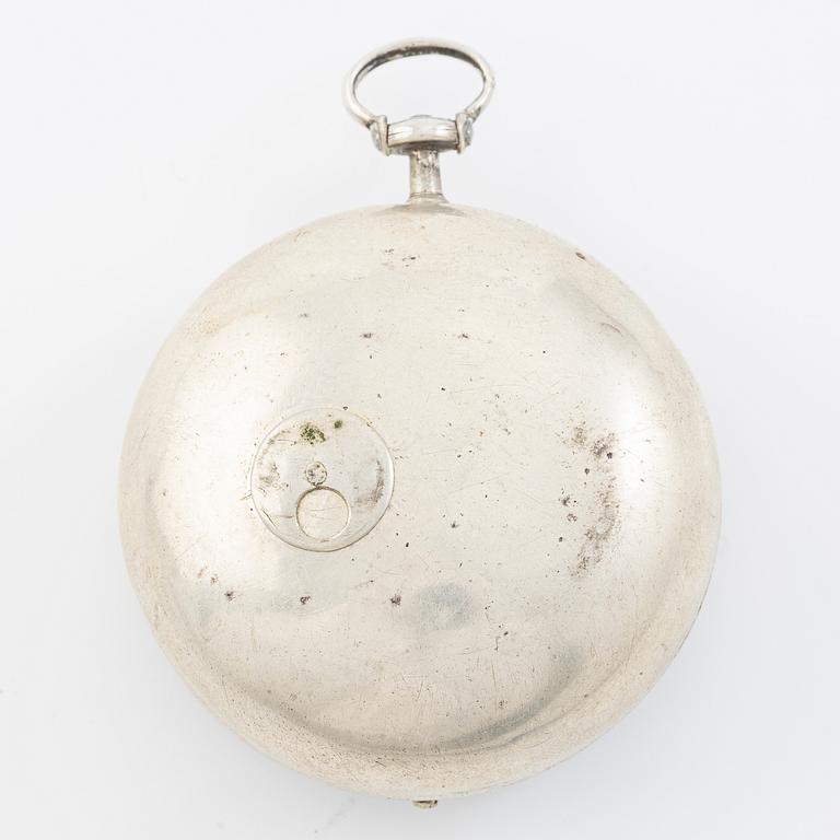A silver double-case pocket watch by Robert Markham (watchmaker in London c 1725).