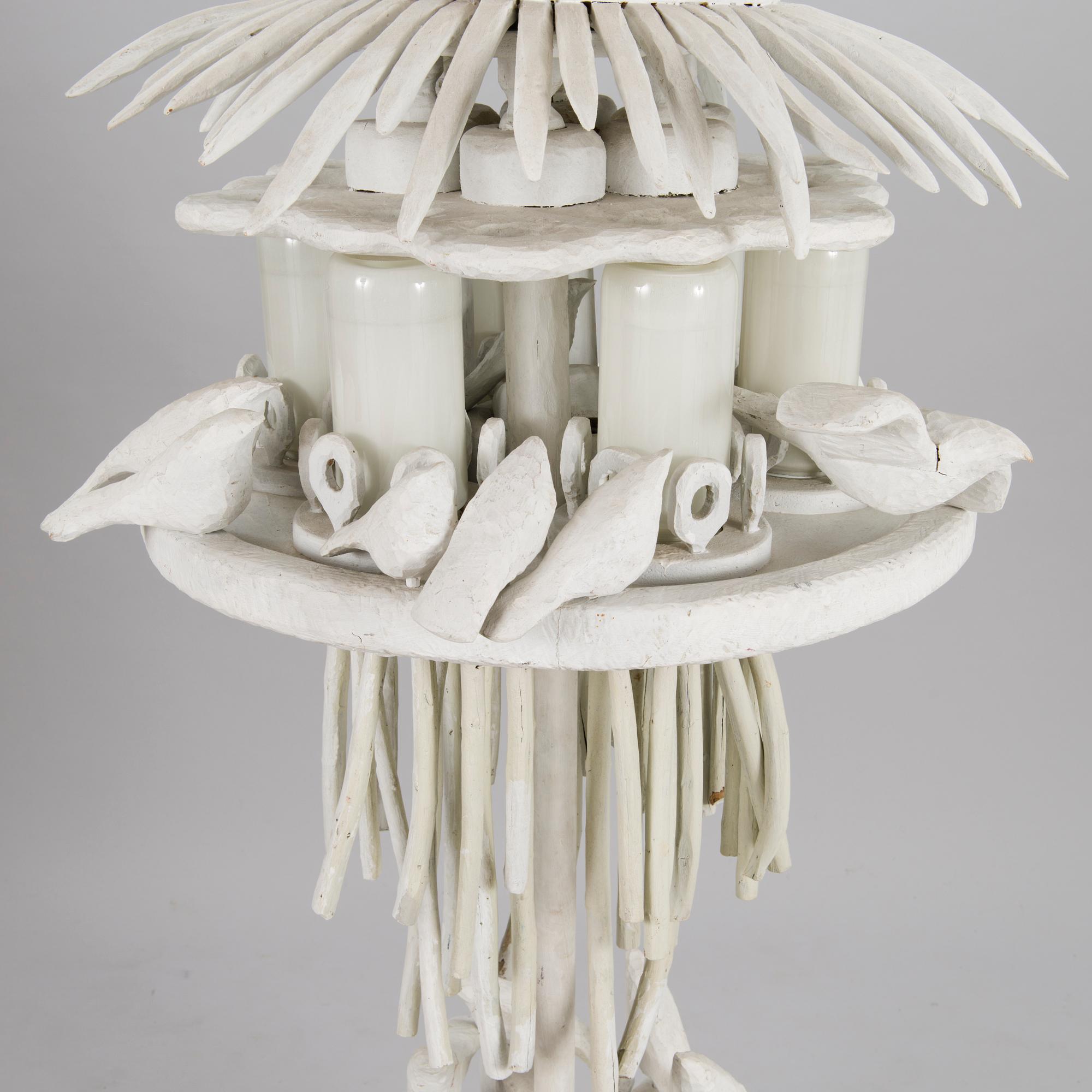 KOSTI AHONEN, sculpture/lamp, wood, glass, signed and dated 1986.