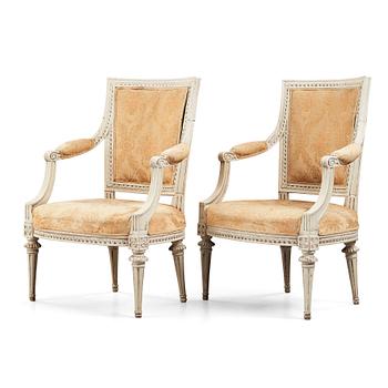 9. A pair of Gustavian late 18th century armchairs by M. Lundberg (master in Stockholm 1775-1802).