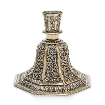 A parcel-gilt silver repoussé water pipe huqqa base, 18th/19th Century.