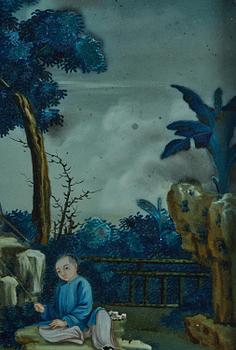 A Chinese reverse glass painting, Qing dynasty, 18th century.