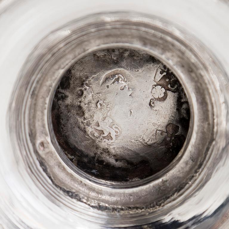 A George II sterling silver caster, maker's mark of Charles Alchorne, London 1730s, unclear year mark.