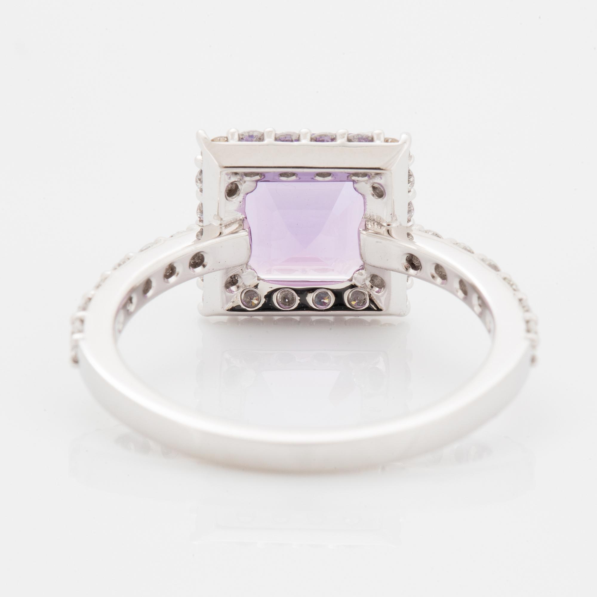 Amethyst and brilliant-cut diamond ring.