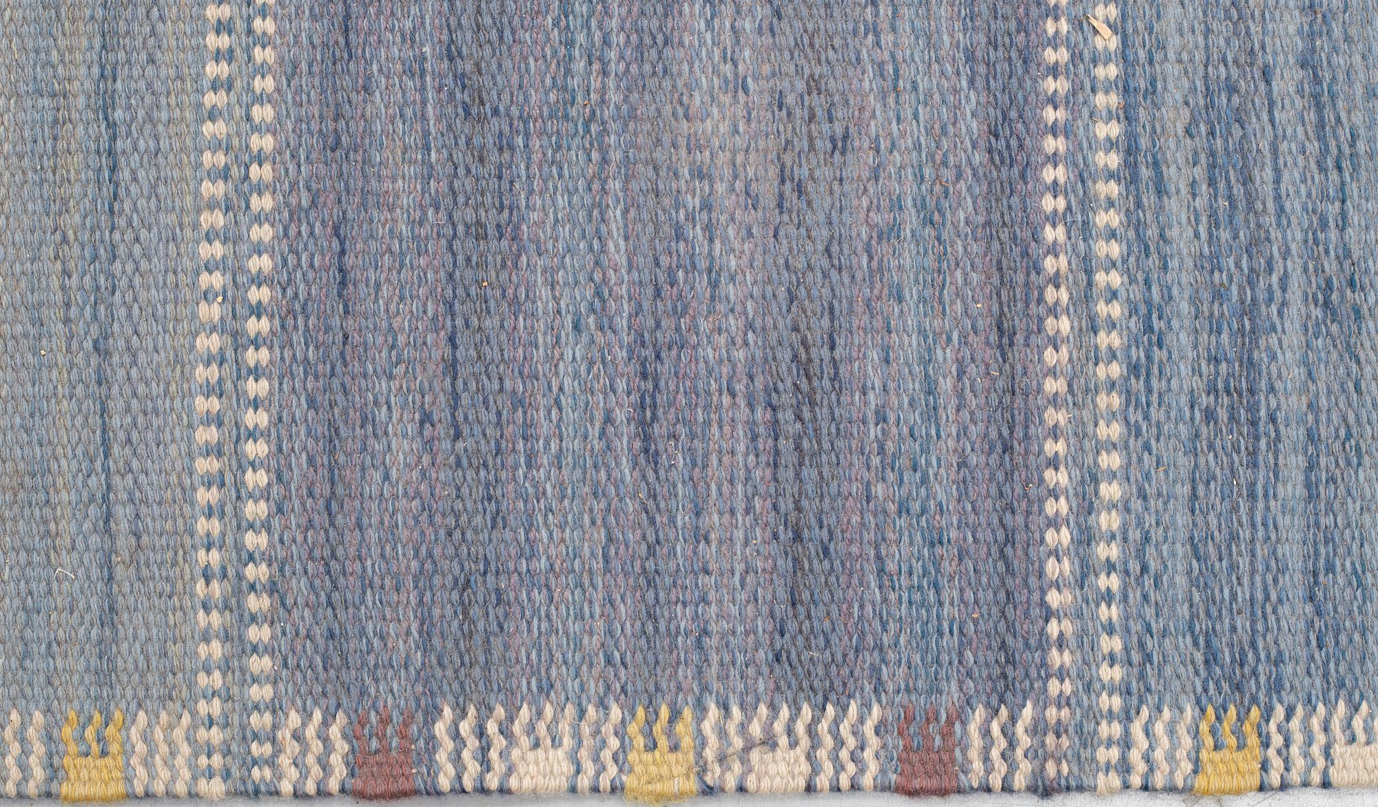 Barbro Nilsson, matto, "Falurutan mellanblå", flat weave, ca 305,5 x 202 cm, signed AB MMF BN.