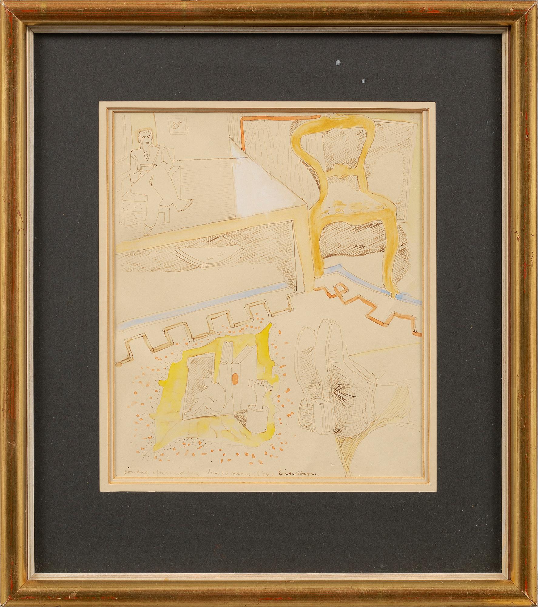 HALMSTADGRUPPEN,drawings, 2 pieces, Erik Olsson and Esaias Thorén, signed.