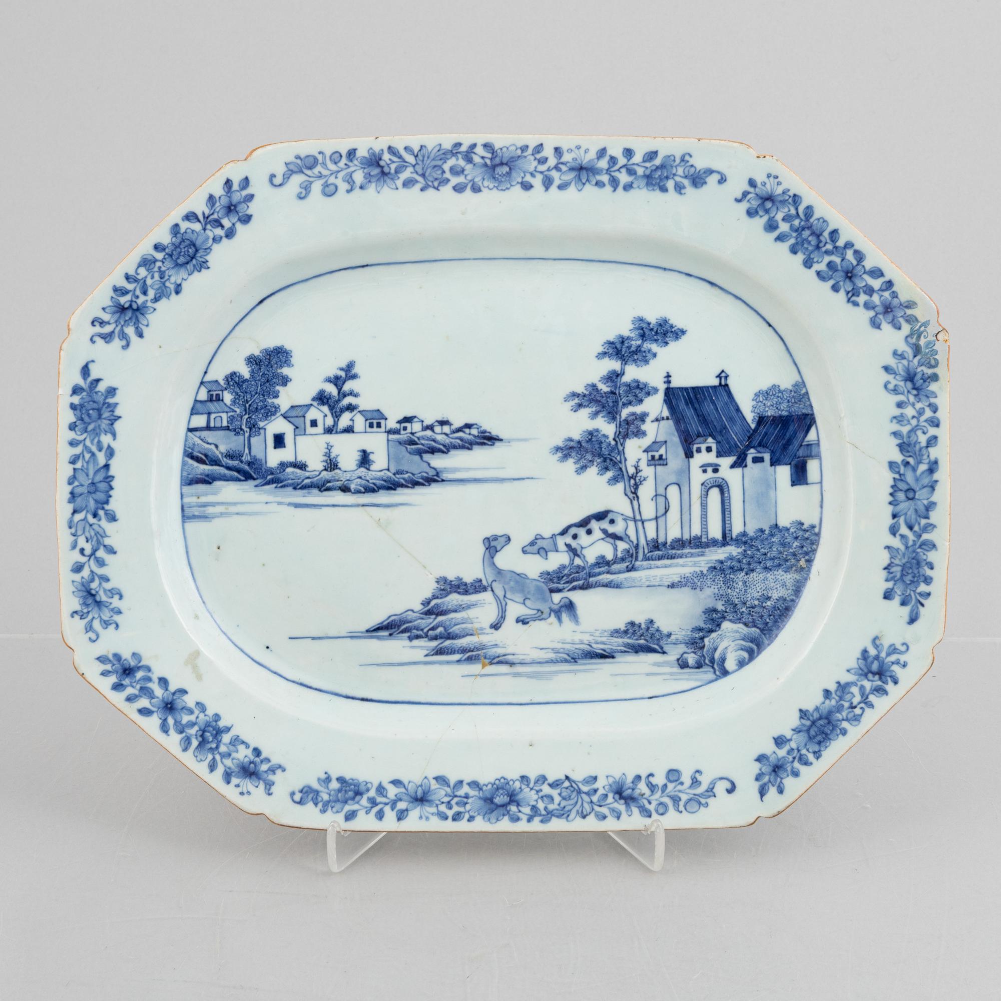 A blue and white 'European Subject' serving dish, Qing dynasty, Qianlong (1736-95).