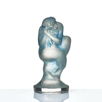 René Lalique, a 'Sirène' frosted and sea blue patinated Art Deco car mascot figurine, France 1920-30s.