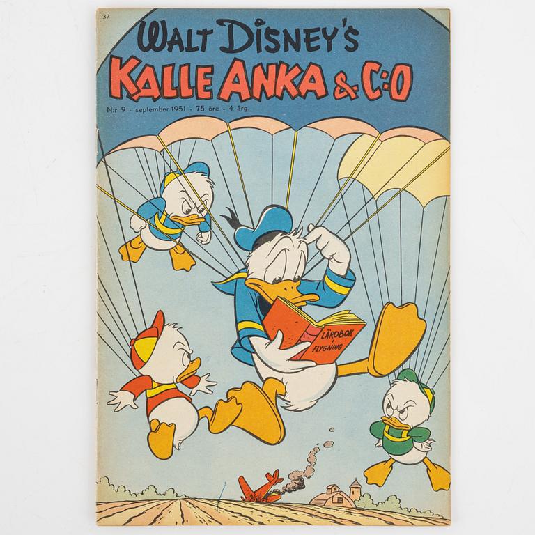 Serietidningar, "Kalle Anka & Co", 12 st, komplett årgång 1951.