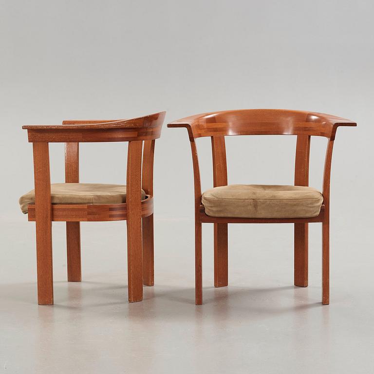 HI-GRUPPEN, a set of four  mahogany and beige suede armchairs, Stockholm 1971.