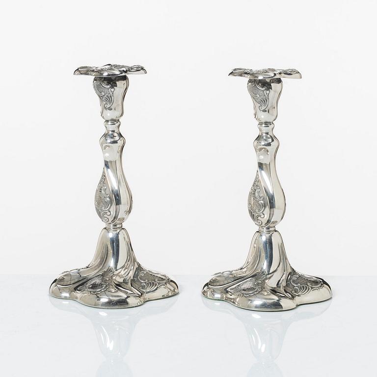 A pair of Norwegian silver candlesticks, mark of Thorvald Marthinsen, Tonsberg, circa mid-20th century.