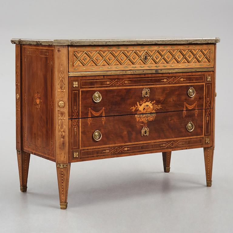 A Gustavian marquetry and ormolu-mounted commode by N. P. Stenström (master in Stockholm 1782 - 90).