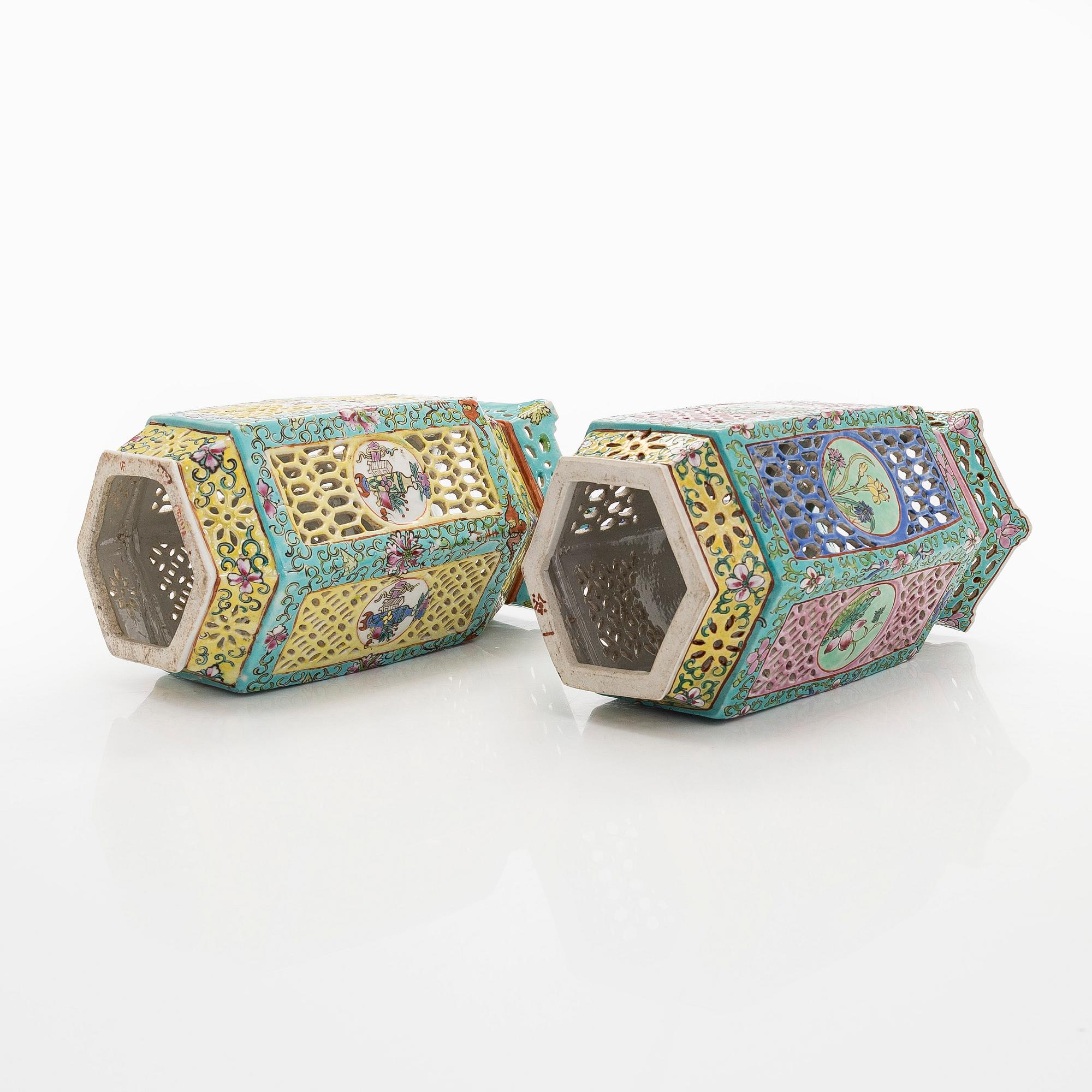 Two Chinese mid-20th-century porcelain lanterns.