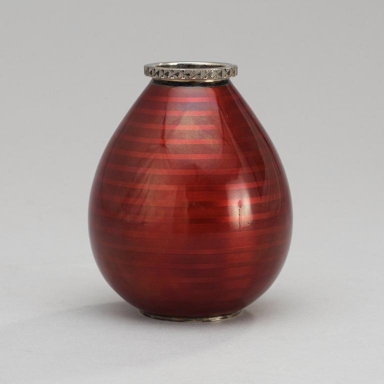 A David-Andersen sterling and red enamel vase, Norway probably 1930's.