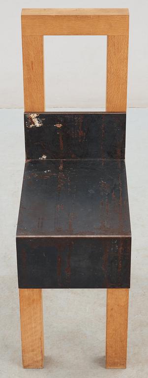 A Jonas Bohlin oak and iron chair, 'Sto', Stockholm 1990.