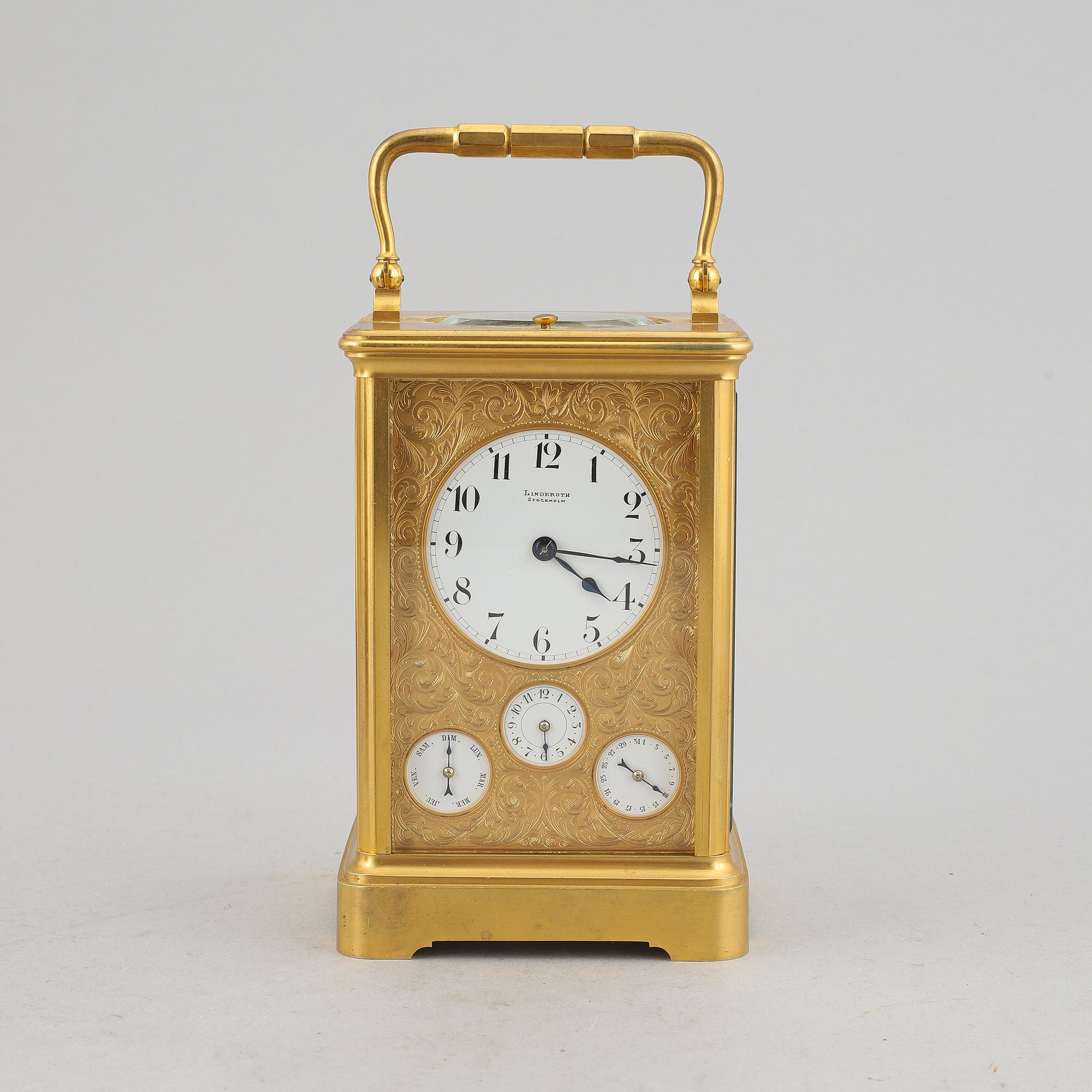 A Linderoth carriage clock, Stockholm, early 20th Century.