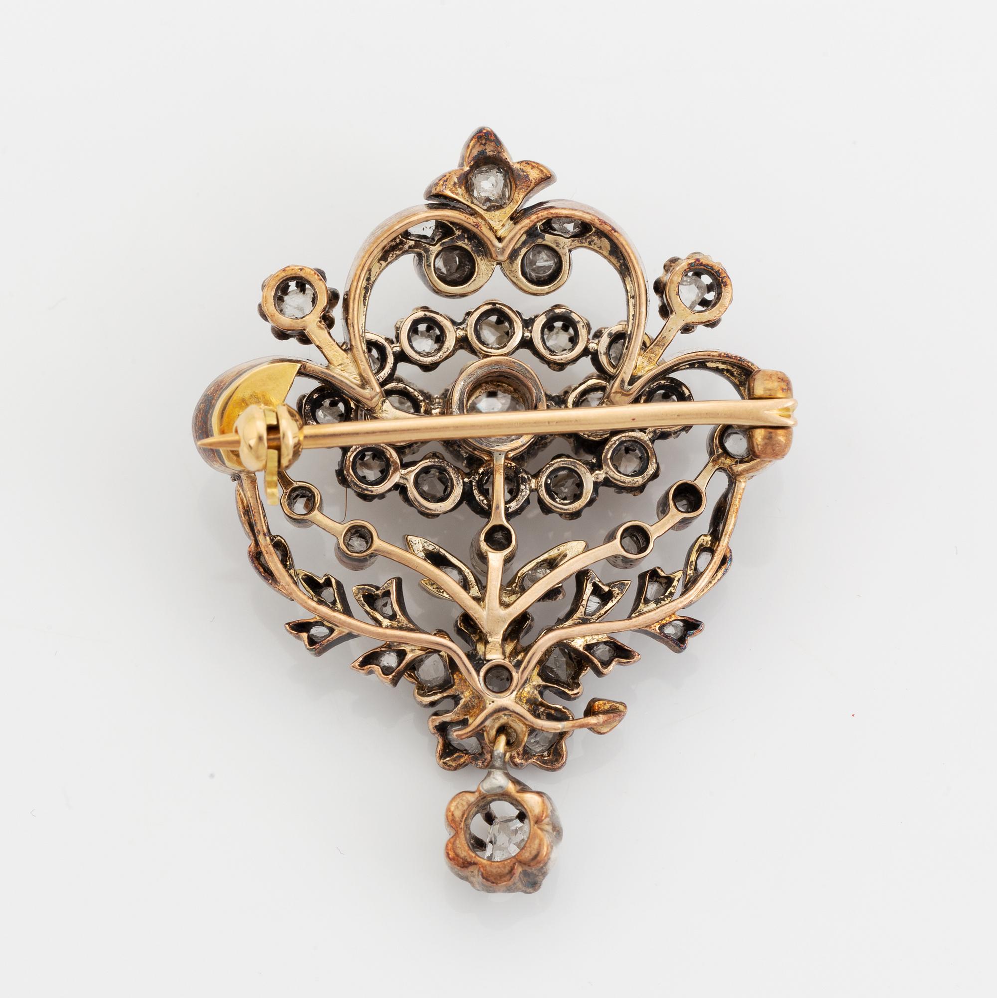 Brosch, med gammalslipade och rosenslipade diamanter.