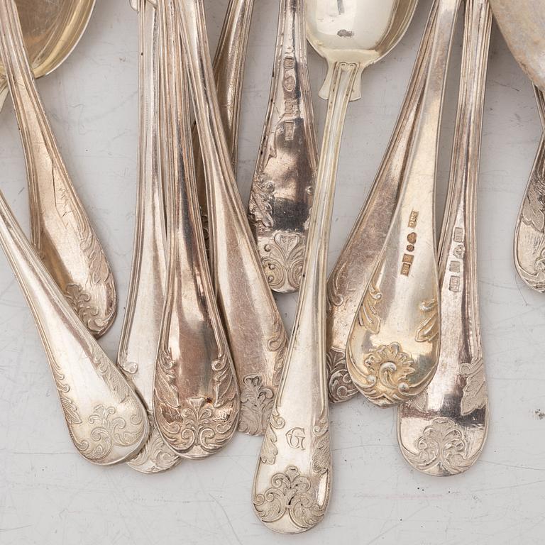 Cutlery, 58 pieces, silver, “Gammel fransk”, Sweden, including Johan Petter Ernander, Uppsala, 1832.