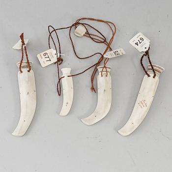 PER-ERIK NILSSON, four Sami reindeer horn knives, signed.