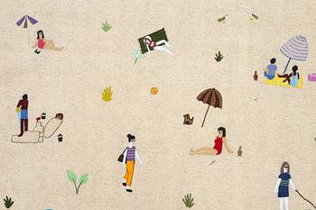 Matta, handbroderad Kelim, ca 186 x 122 cm.