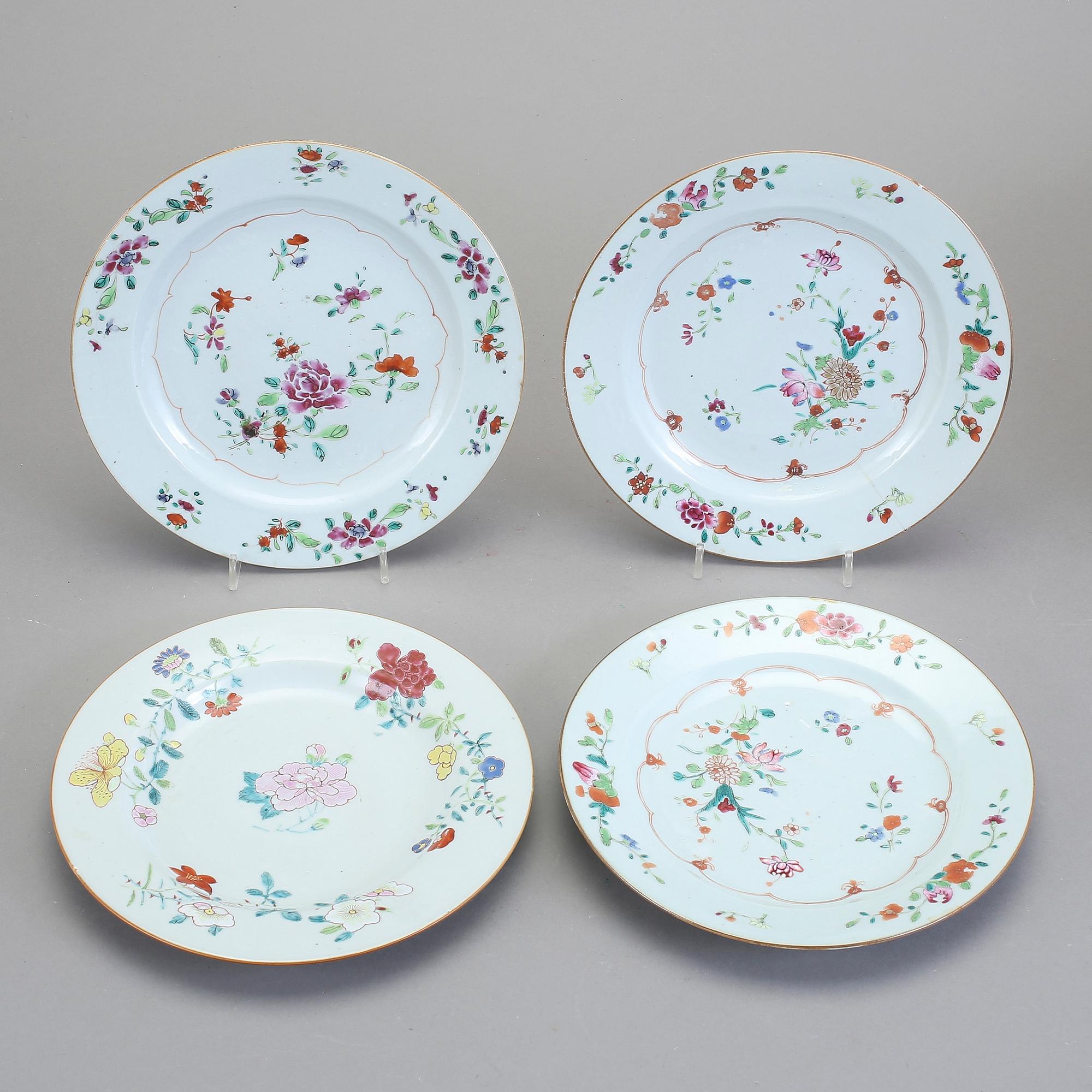 TALLRIKAR, 4 st, porslin, Kina, Qianlong 1736-1795.