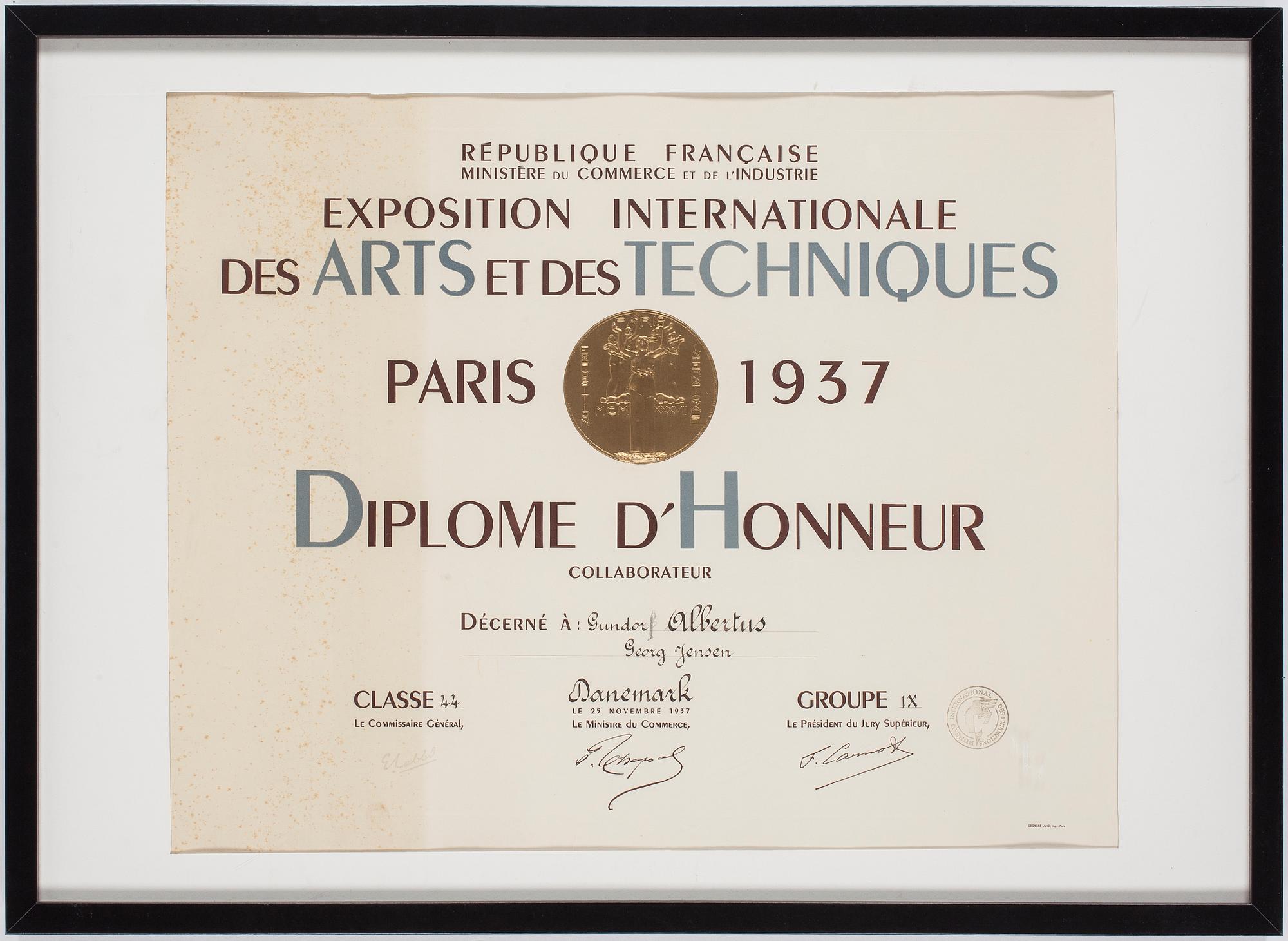 DIPLOM, Parisutställningen 1937.