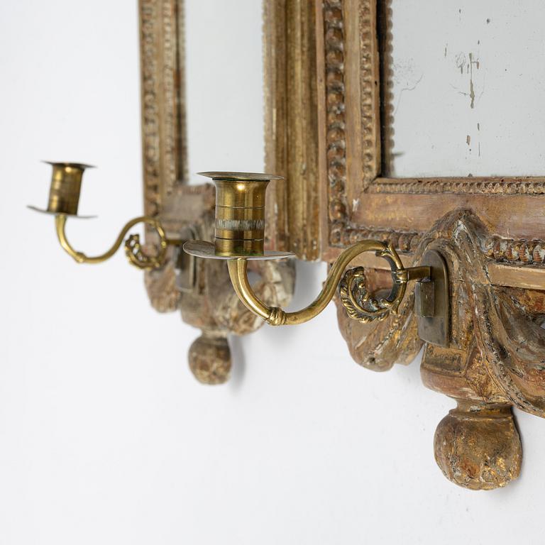 Spegellampetter, ett par, för ett ljus, sent 1700-tal, Gustavianska.