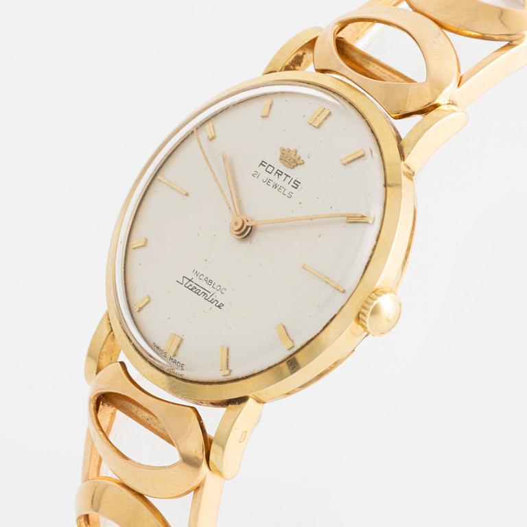 Fortis, Streamline, armbandsur, 18K guld, 34 mm.