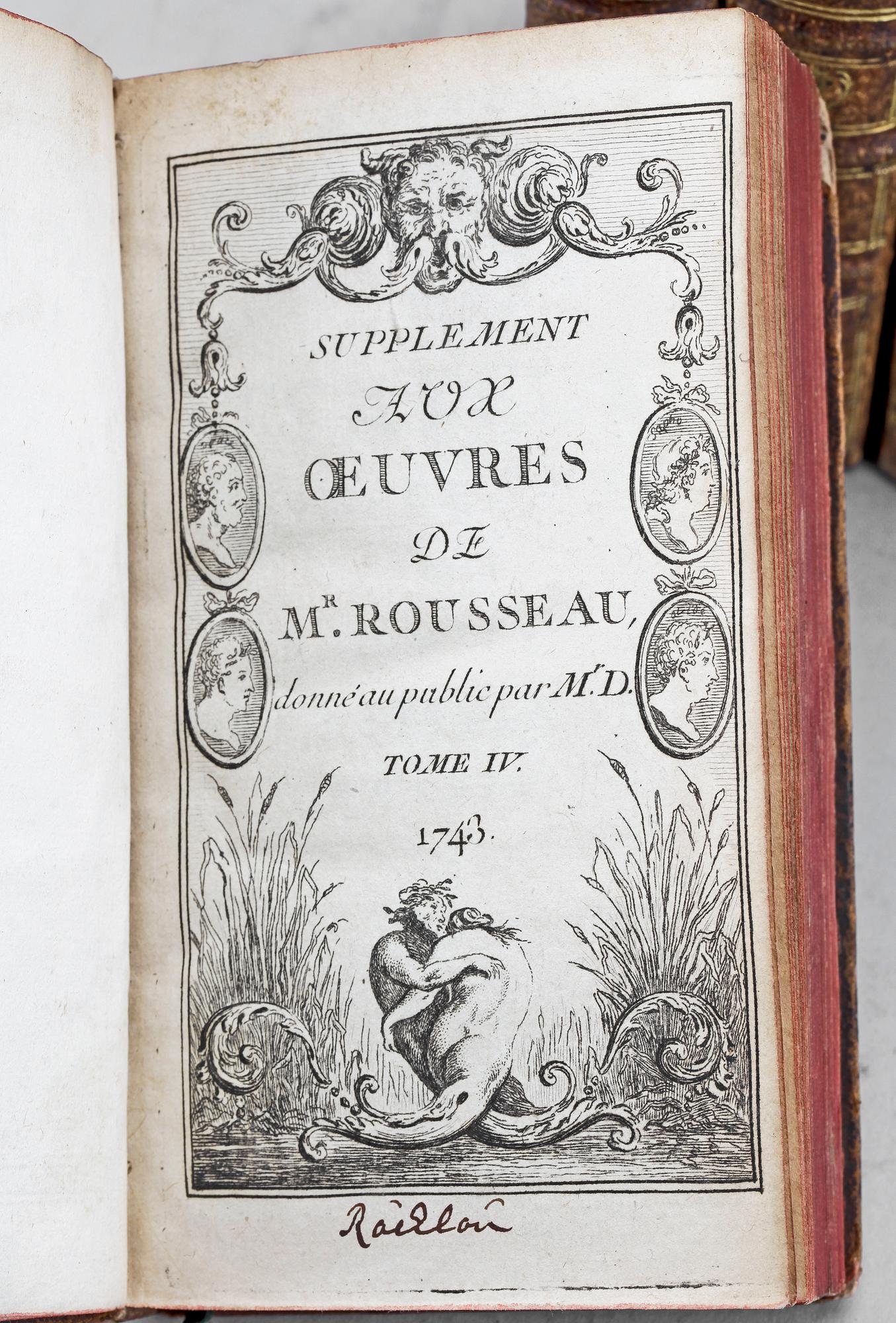 BOKVERK, 4 vol, "Oeuvres diverses de Mr Rousseau", Amsterdam 1743.