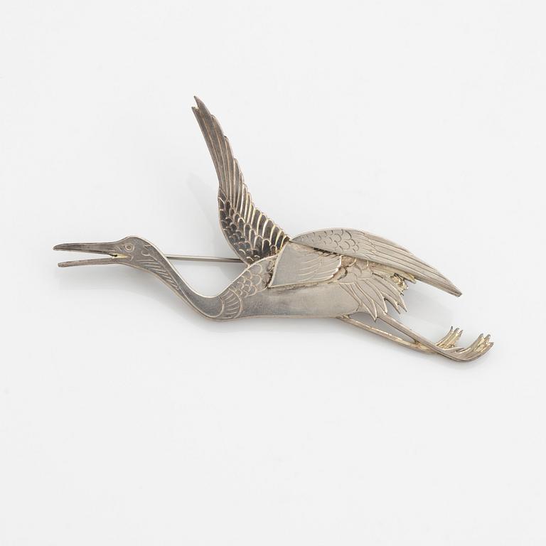 Wiwen Nilsson, brosch, sterlingsilver, trana.