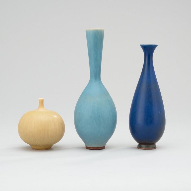 Three Berndt Friberg stoneware vases, Gustavsberg Studio 1969-70.