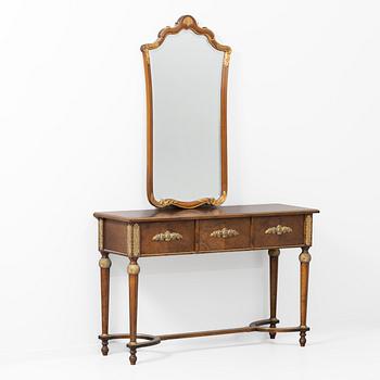 Hallbord och spegel, empirestil, 1900-tal.