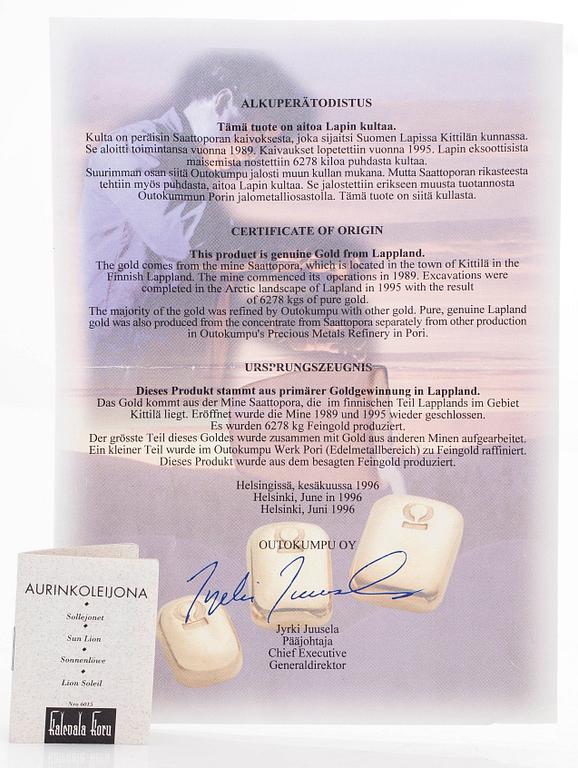 Kalevala Koru, an 18K gold 'Sun Lion* necklace, Helsinki 1997, numbered 137/180.