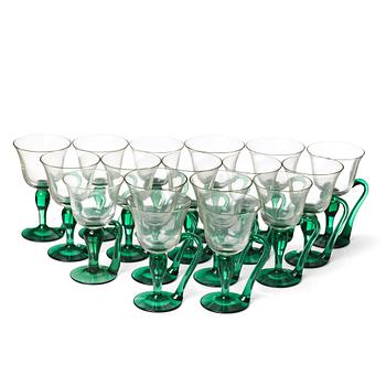 Firma Svenskt Tenn, a set of 17 cocktail glasses, Gullaskruf, Sweden 1940's, provenance Estrid Ericson.