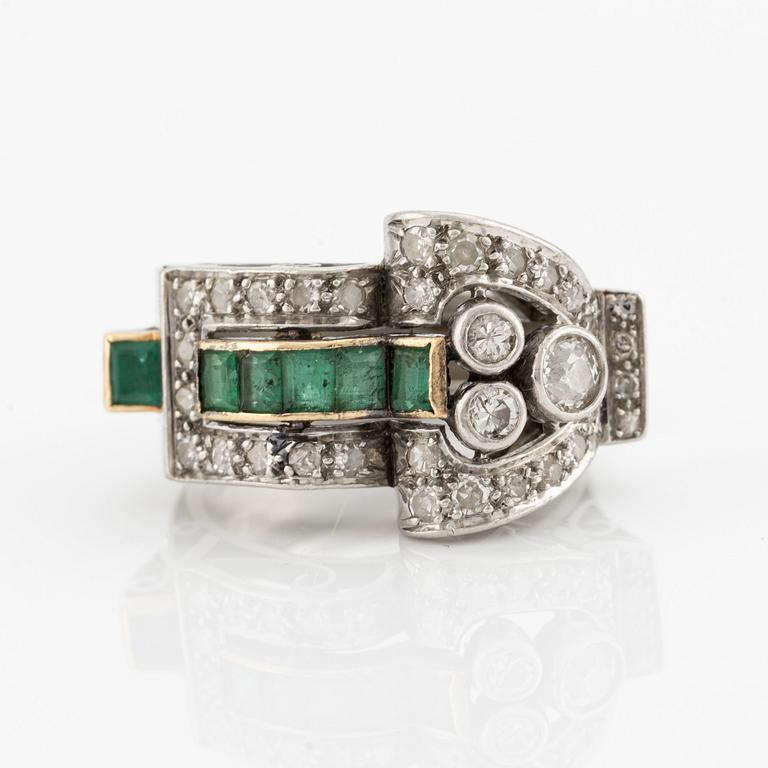 Ring, platinum with emeralds and diamonds.