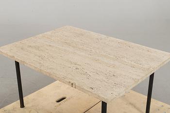 A TRAVERTINE TOP COFFEE TABLE.