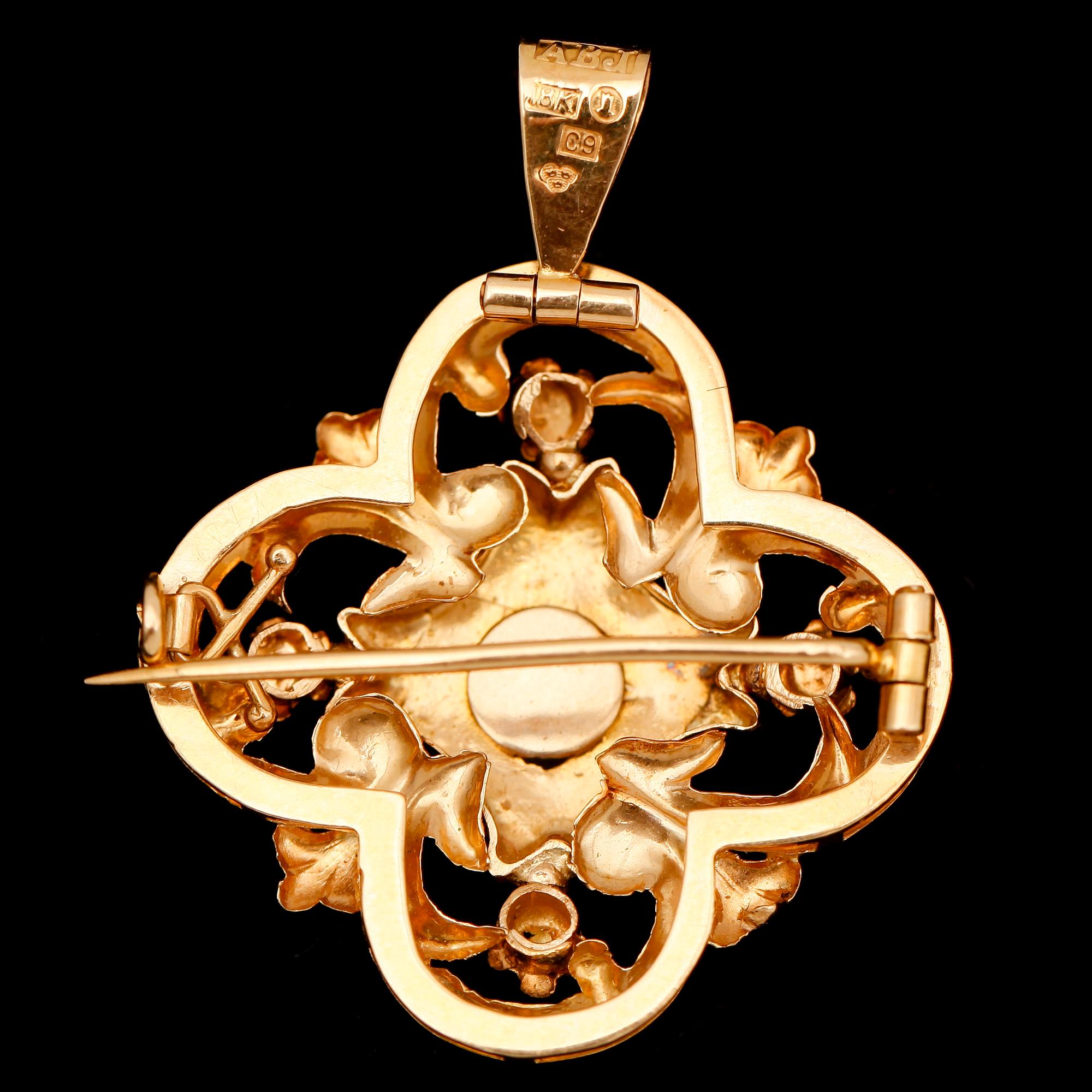 BROSCH, 18 k guld, svenska stämplar 1953, med rosenslipad diamant. Vikt ca 4 g.
