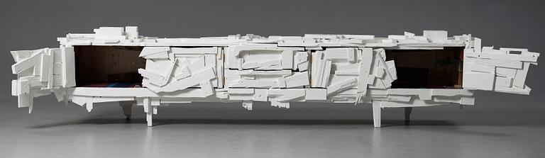 A unique Finn Ahlgren white lacquered 'trash sideboard', Stockholm, Sweden 2014.