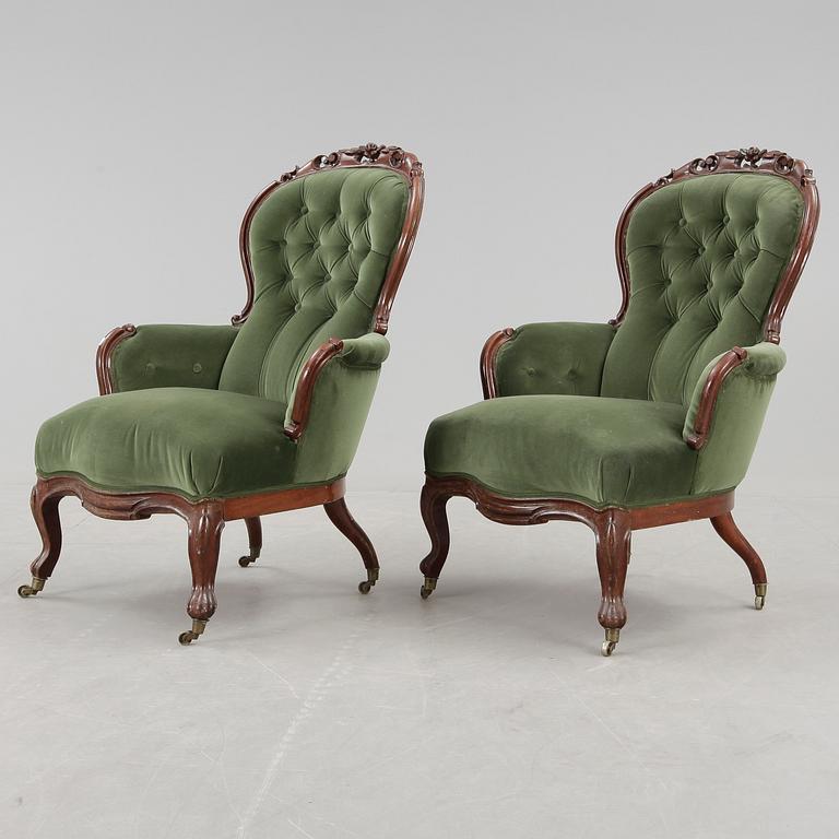 FÅTÖLJER, ett par, Nyrokoko, 1800-talets slut.