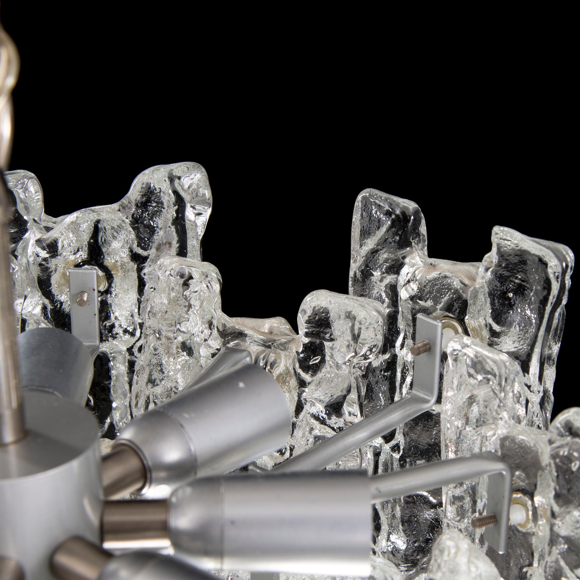 An Austrian 1960s Kalmar "Ice Block" chandelier with ice textured pieces of glass.
