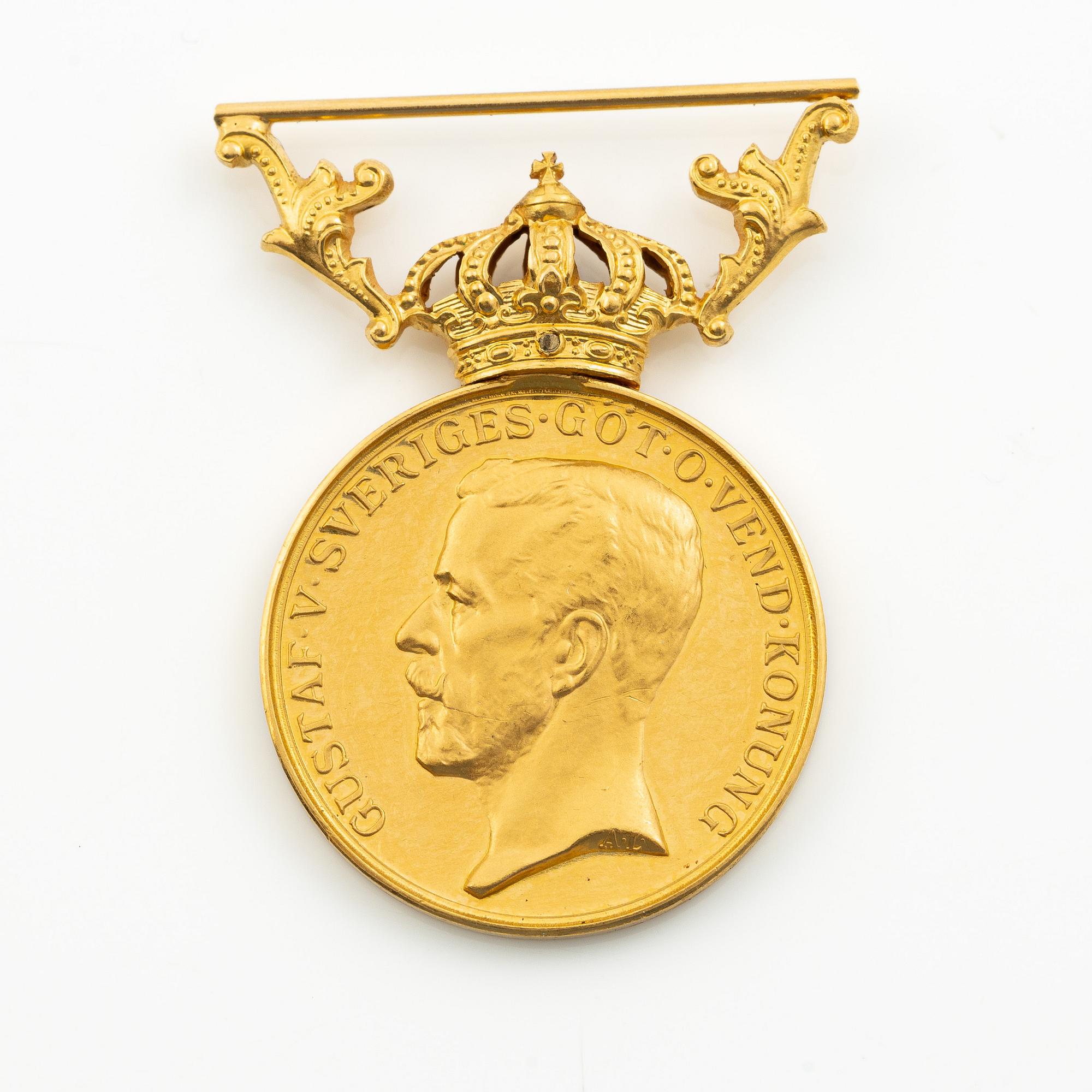 Medal, gold, Gustav V, Sweden, 'For valour and integrity in the service of the realm'.