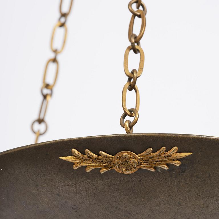 A Swedish Empire 19th century three-light hanging-lamp.