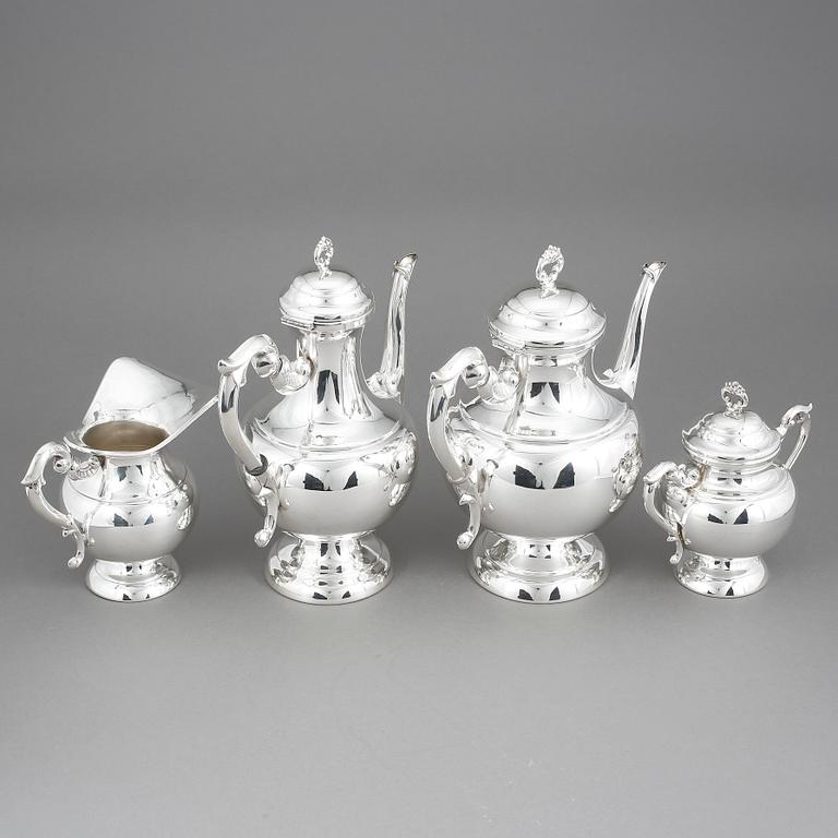 KAFFE OCH TESERVIS, 4 delar, låghaltigt silver 800, 1900-tal. Vikt ca 2308 gram.