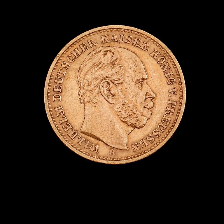 GULDMYNT, 20 mark, Kaiser Wilhelm, Preussen, 1887. Vikt ca 8 gram.