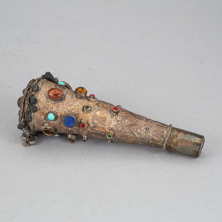 An inlaid silver pipe. presumably India, early 20th century.