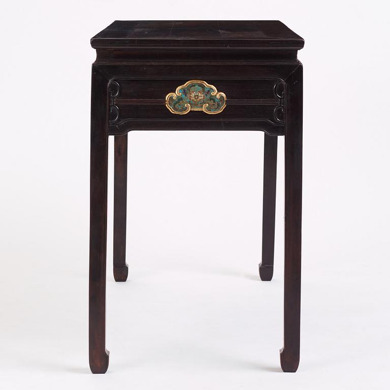 A Chinese zitan altar table with cloisonné placques, Qing dynasty, Qianlong period (1736-1795).