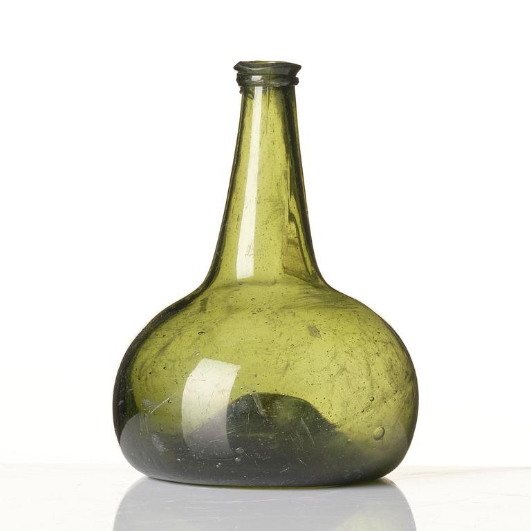 A green glass bottle, possibly Henrikstorps glass manufactory, 18th century.