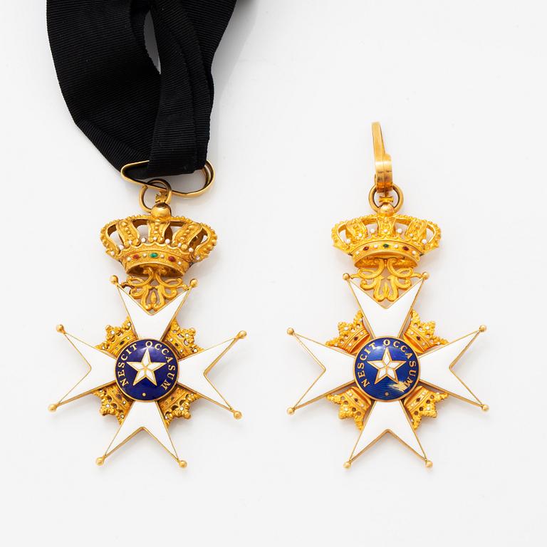 Order of the North Star, two commander's crosses. Gilt silver and enamel.