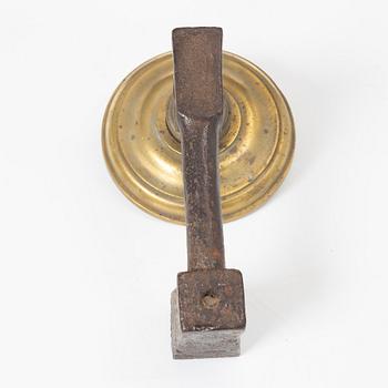 Door knocker, probably 18th century, iron and brass.