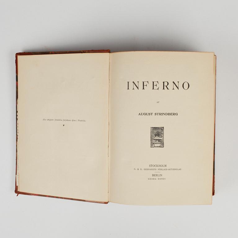 BÖCKER, 2 st, "Inferno" resp "Inferno sambunden med "Till Damaskus" av August Strindberg, Stockholm 1897.